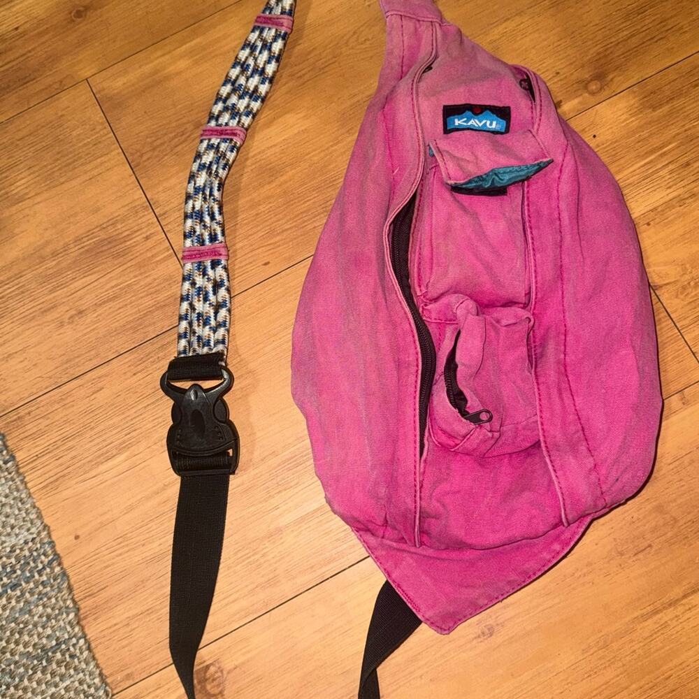 KAVU Pink Rope Sling Bag Crossbody Backpack | Teal Lining | Outdoor Travel